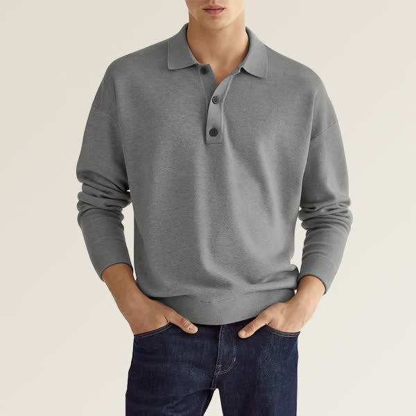 Garen - afslappet langærmet poloshirt til mænd