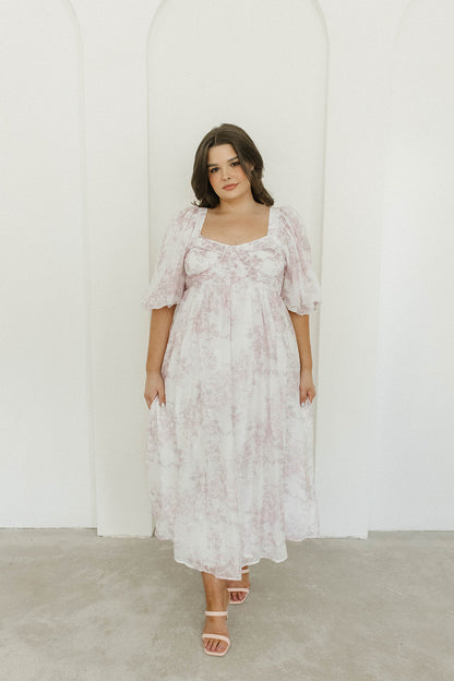 Harlow midi-kjole i lyserød blomstret - bump friendly & Inclusive sizing (S-3XL)