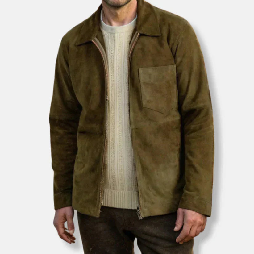 Emil – slim fit ruskindsjakke med opretstående krave og lynlås