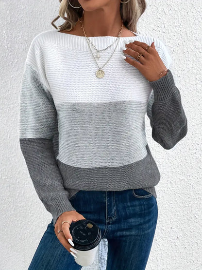 Natalie – colour-block langærmet sweater med rund hals