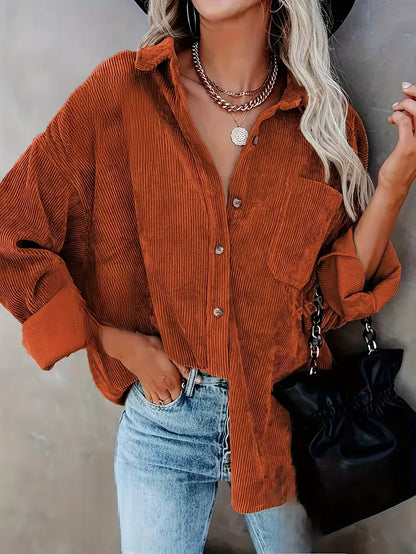 Elegant langærmet skjortebluse i fløjl til kvinder