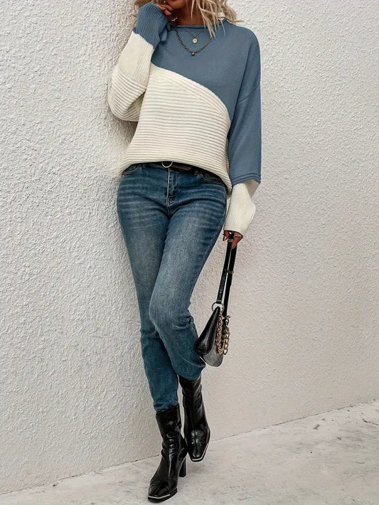 Ollie - colour block-trøje med rund hals