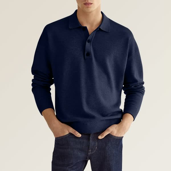 Garen - afslappet langærmet poloshirt til mænd