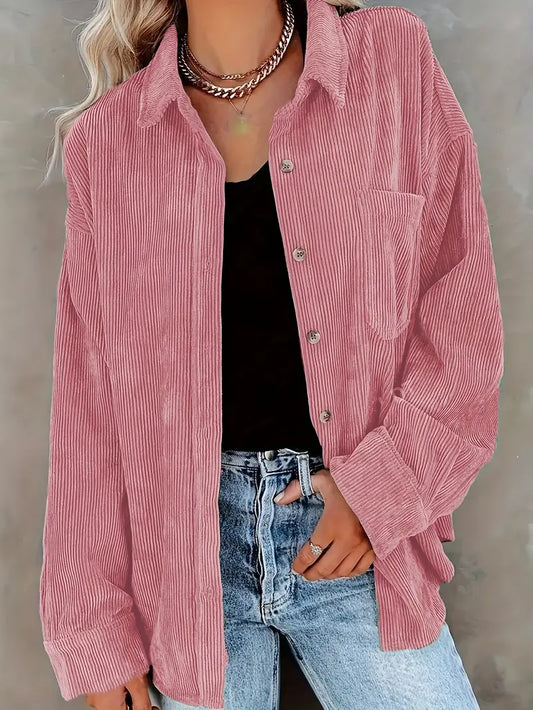 Elegant langærmet skjortebluse i fløjl til kvinder