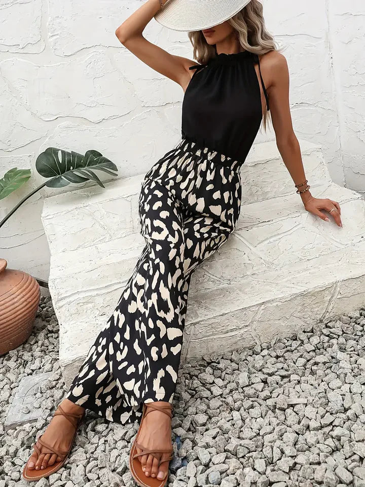 Ledi - jumpsuit med brede ben i leopardprint