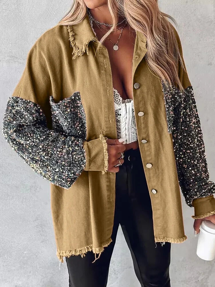 Aadhya – denimjakke med kontrastpailletter