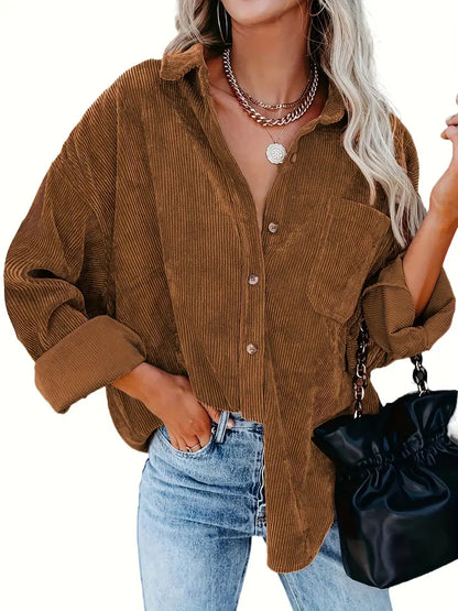 Elegant langærmet skjortebluse i fløjl til kvinder