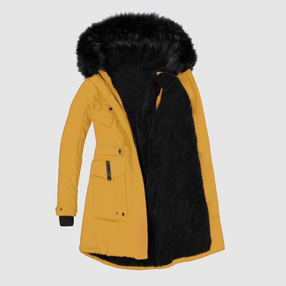 Stilfuld parka til kvinder med sort imiteret pels