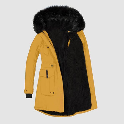 Stilfuld parka til kvinder med sort imiteret pels