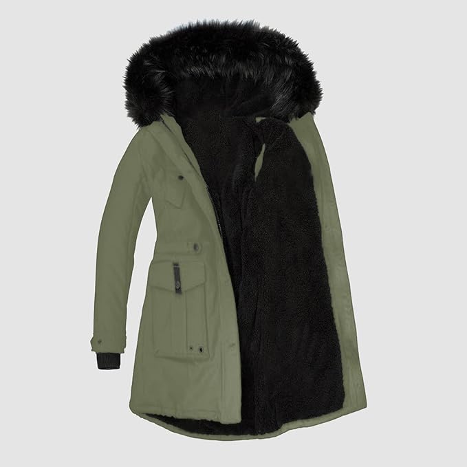 Stilfuld parka til kvinder med sort imiteret pels