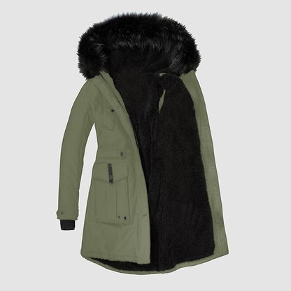 Stilfuld parka til kvinder med sort imiteret pels