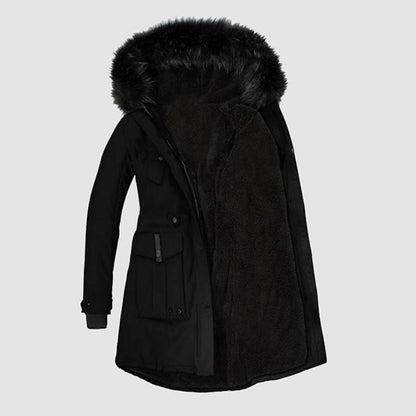 Stilfuld parka til kvinder med sort imiteret pels