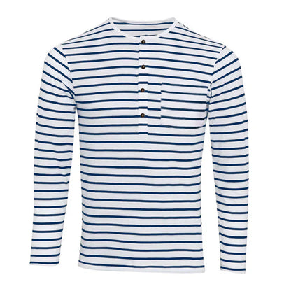 Josh - stribet langærmet skjorte med henley krave