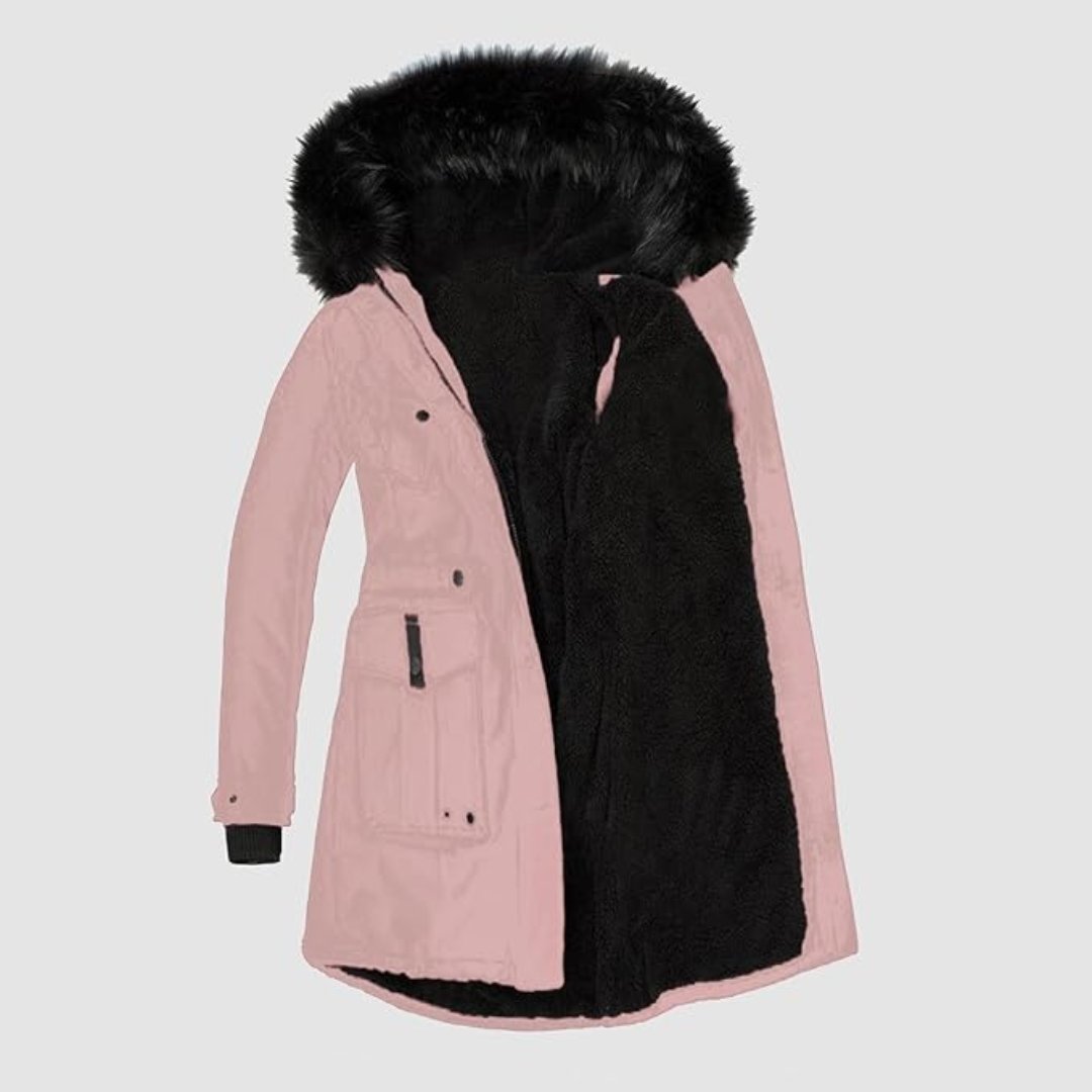Stilfuld parka til kvinder med sort imiteret pels