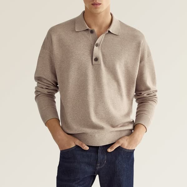 Garen - afslappet langærmet poloshirt til mænd