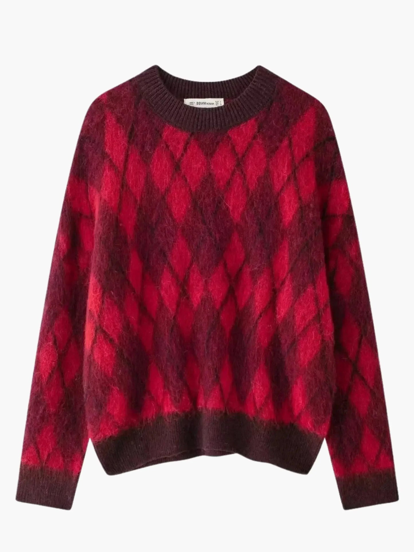 Zelda vintage sweater i rød argyle-strik – dame