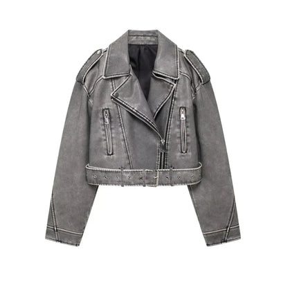 Vegansk bikerjakke til kvinder med bælte og lynlås