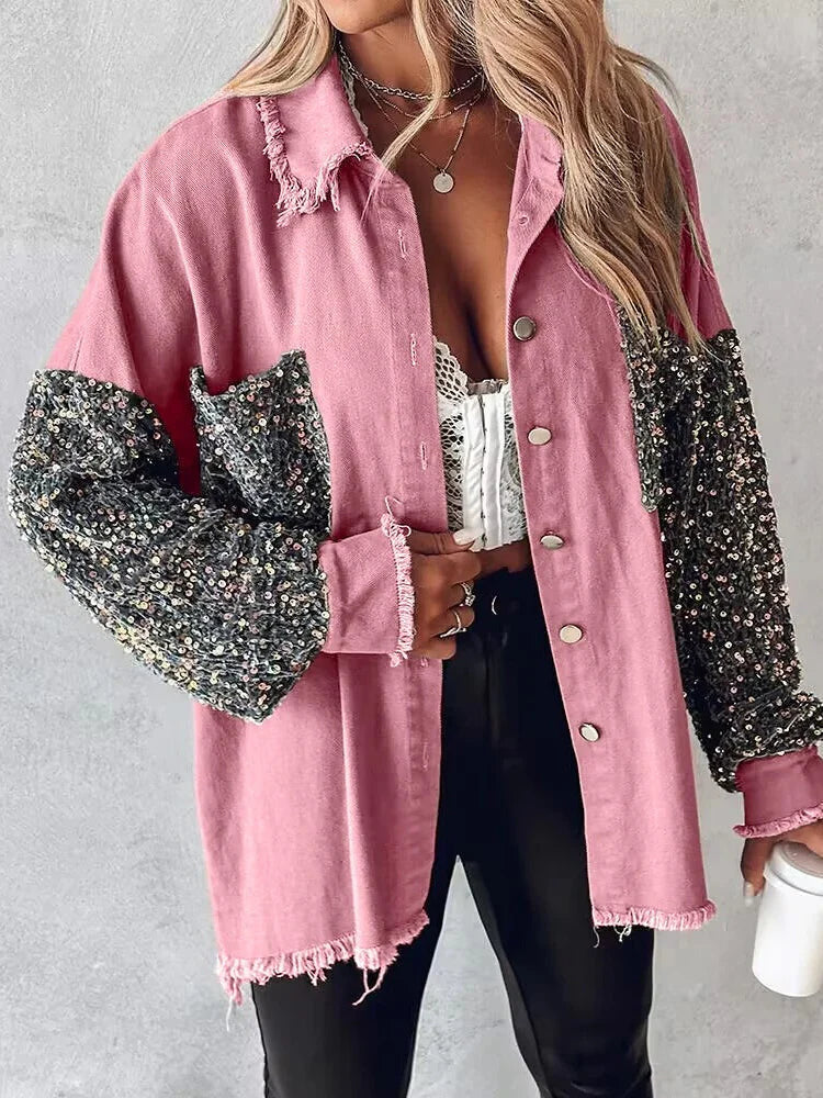 Aadhya – denimjakke med kontrastpailletter