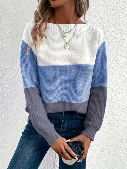 Natalie – colour-block langærmet sweater med rund hals