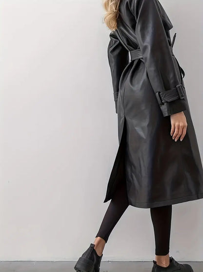 Winona - trenchcoat læderjakke med bælte