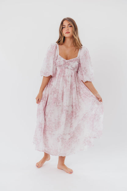 Harlow midi-kjole i lyserød blomstret - bump friendly & Inclusive sizing (S-3XL)