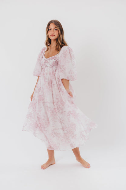 Harlow midi-kjole i lyserød blomstret - bump friendly & Inclusive sizing (S-3XL)