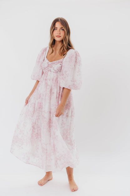 Harlow midi-kjole i lyserød blomstret - bump friendly & Inclusive sizing (S-3XL)