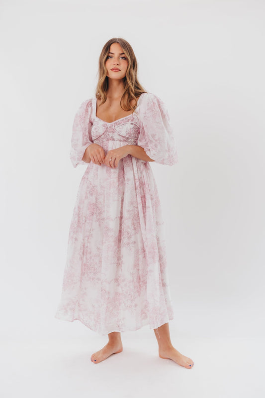 Harlow midi-kjole i lyserød blomstret - bump friendly & Inclusive sizing (S-3XL)