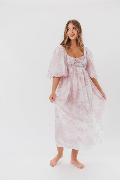 Harlow midi-kjole i lyserød blomstret - bump friendly & Inclusive sizing (S-3XL)