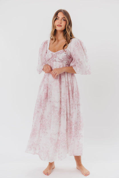 Harlow midi-kjole i lyserød blomstret - bump friendly & Inclusive sizing (S-3XL)