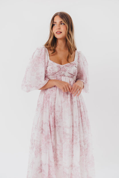Harlow midi-kjole i lyserød blomstret - bump friendly & Inclusive sizing (S-3XL)