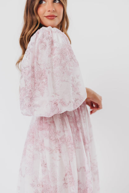 Harlow midi-kjole i lyserød blomstret - bump friendly & Inclusive sizing (S-3XL)