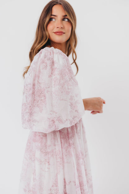 Harlow midi-kjole i lyserød blomstret - bump friendly & Inclusive sizing (S-3XL)