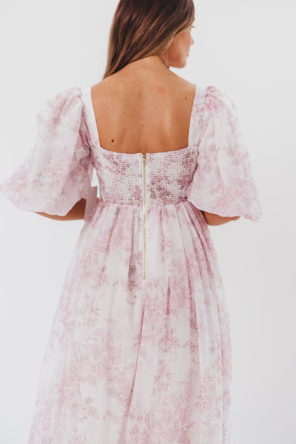 Harlow midi-kjole i lyserød blomstret - bump friendly & Inclusive sizing (S-3XL)