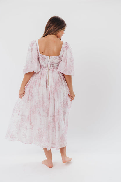 Harlow midi-kjole i lyserød blomstret - bump friendly & Inclusive sizing (S-3XL)