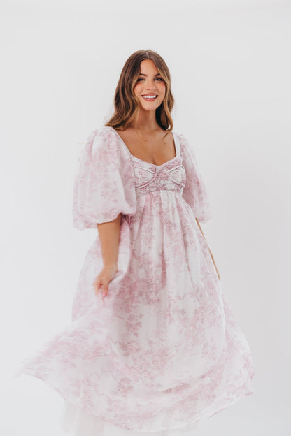 Harlow midi-kjole i lyserød blomstret - bump friendly & Inclusive sizing (S-3XL)