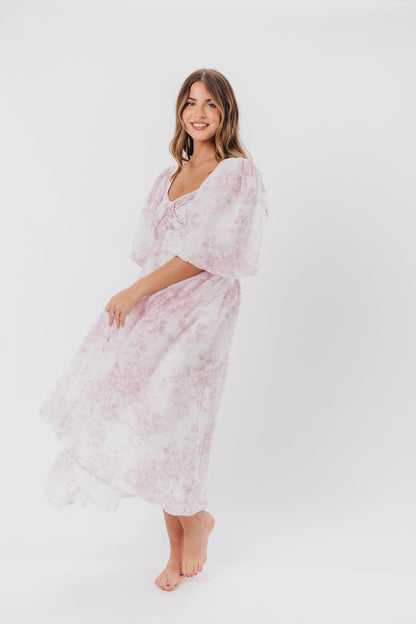 Harlow midi-kjole i lyserød blomstret - bump friendly & Inclusive sizing (S-3XL)