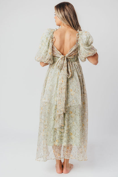 Melody maxi dress med læg og sløjfedetalje i sage floral - bump friendly & Inclusive sizing (S-3XL)