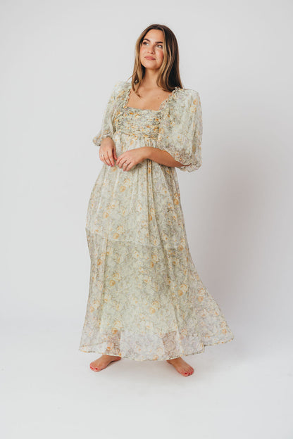 Melody maxi dress med læg og sløjfedetalje i sage floral - bump friendly & Inclusive sizing (S-3XL)