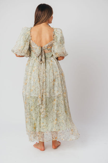 Melody maxi dress med læg og sløjfedetalje i sage floral - bump friendly & Inclusive sizing (S-3XL)