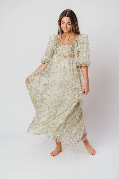 Melody maxi dress med læg og sløjfedetalje i sage floral - bump friendly & Inclusive sizing (S-3XL)