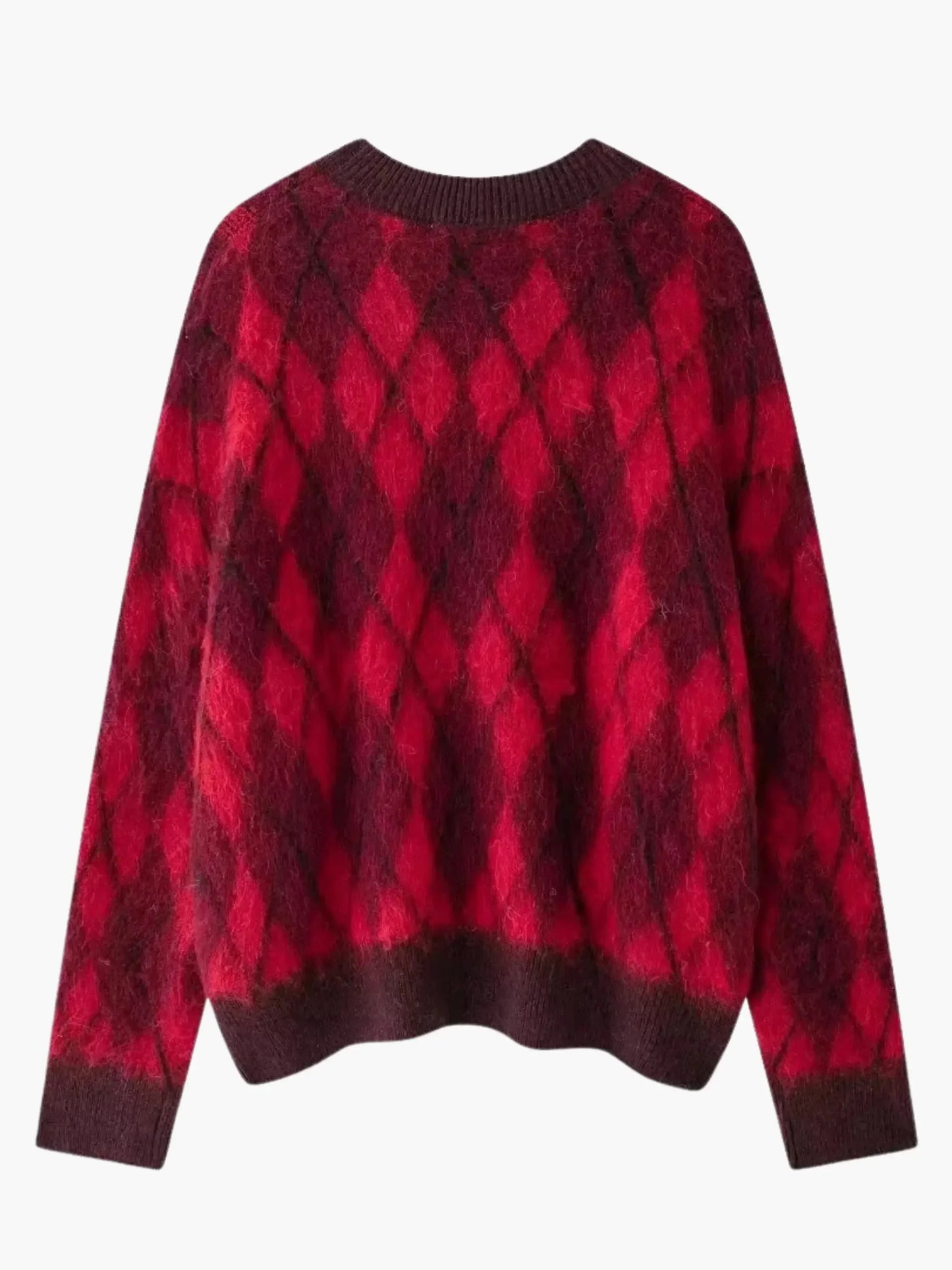 Zelda vintage sweater i rød argyle-strik – dame