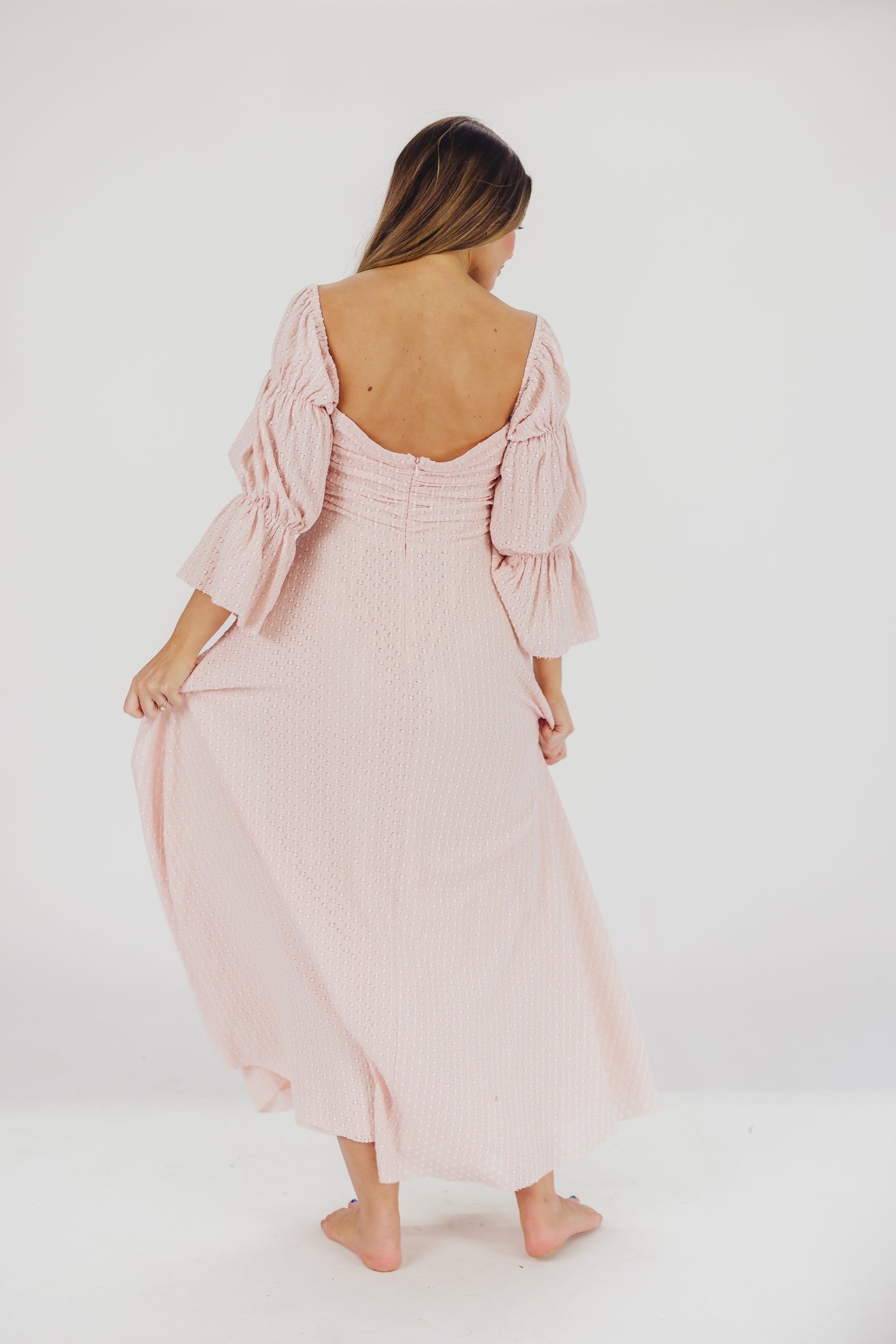 Corrine tiered sleeve Maxi Dress med lommer i ballerina pink - bump friendly
