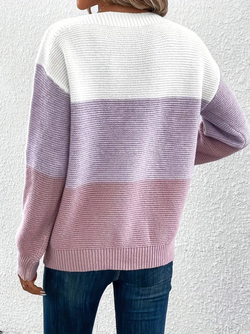 Natalie – colour-block langærmet sweater med rund hals
