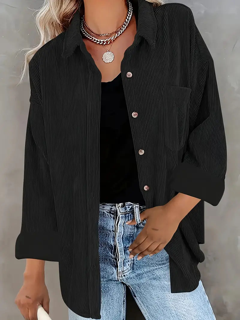 Elegant langærmet skjortebluse i fløjl til kvinder