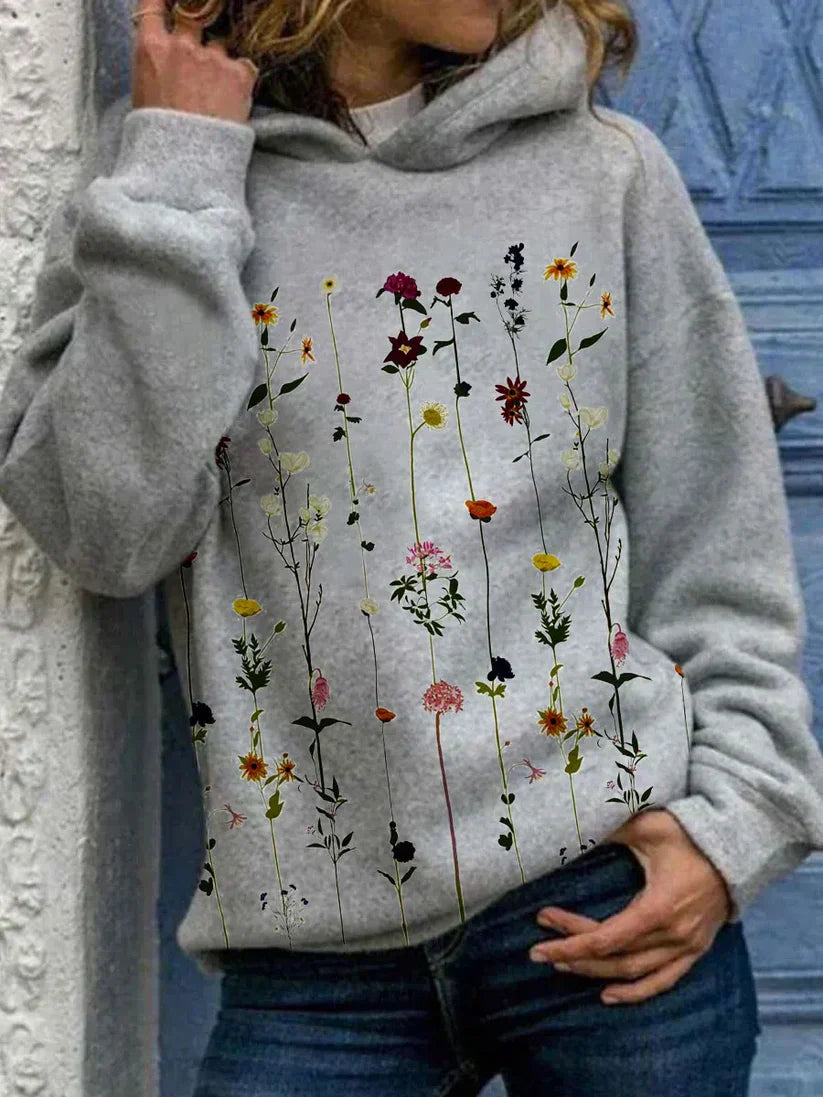Elle - hættetrøje med blomsterprint