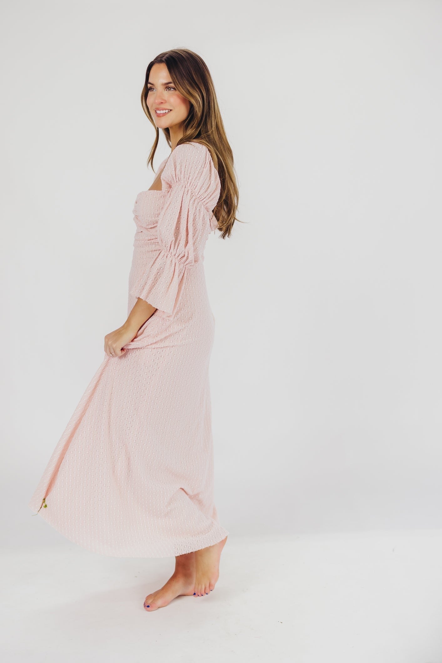 Corrine tiered sleeve Maxi Dress med lommer i ballerina pink - bump friendly