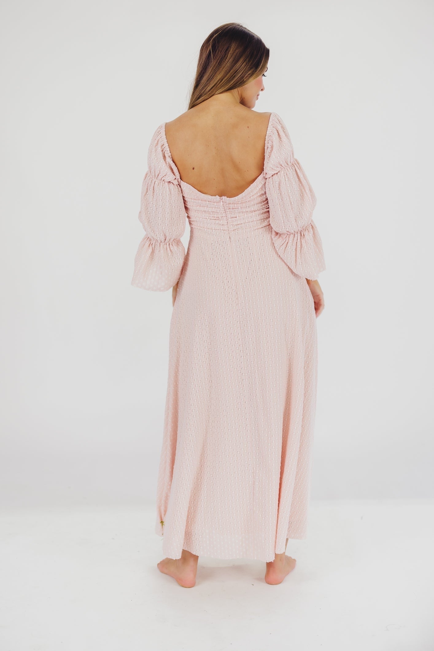 Corrine tiered sleeve Maxi Dress med lommer i ballerina pink - bump friendly