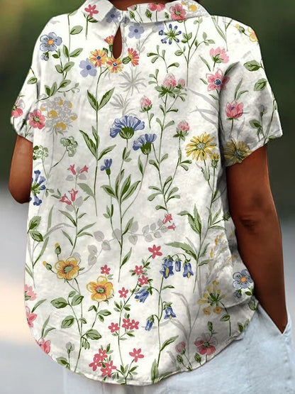 Camila - afslappet skjorte til kvinder lavet af bomuld og hør med retro blomsterprint