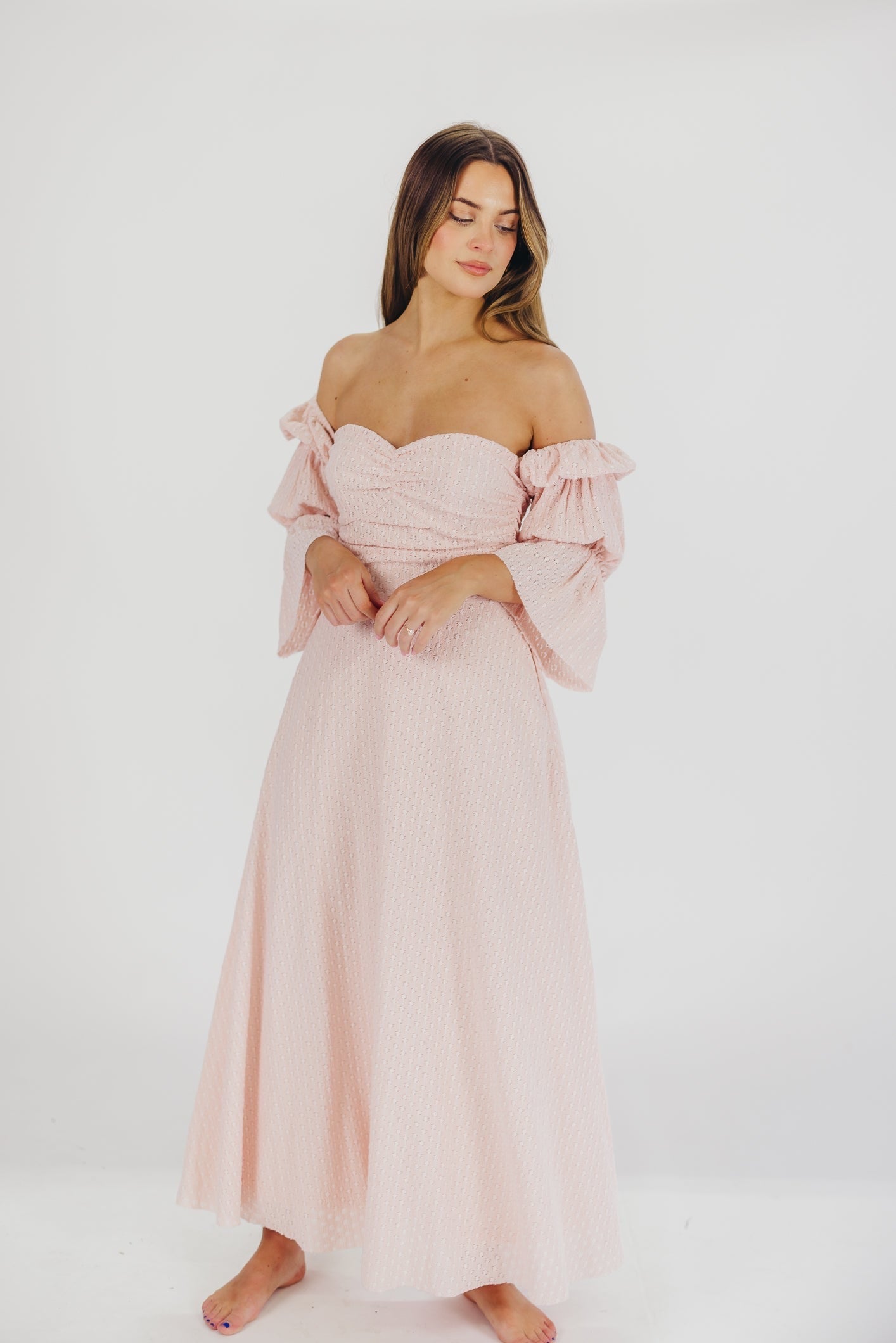 Corrine tiered sleeve Maxi Dress med lommer i ballerina pink - bump friendly